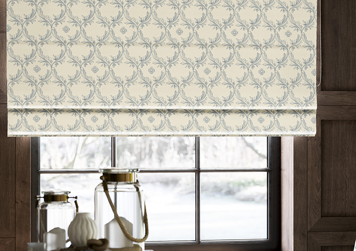 Trellis Prints, Vine and Bloom Romsey Raffs Blue - Twist&Fit Roman Blind - Image 5